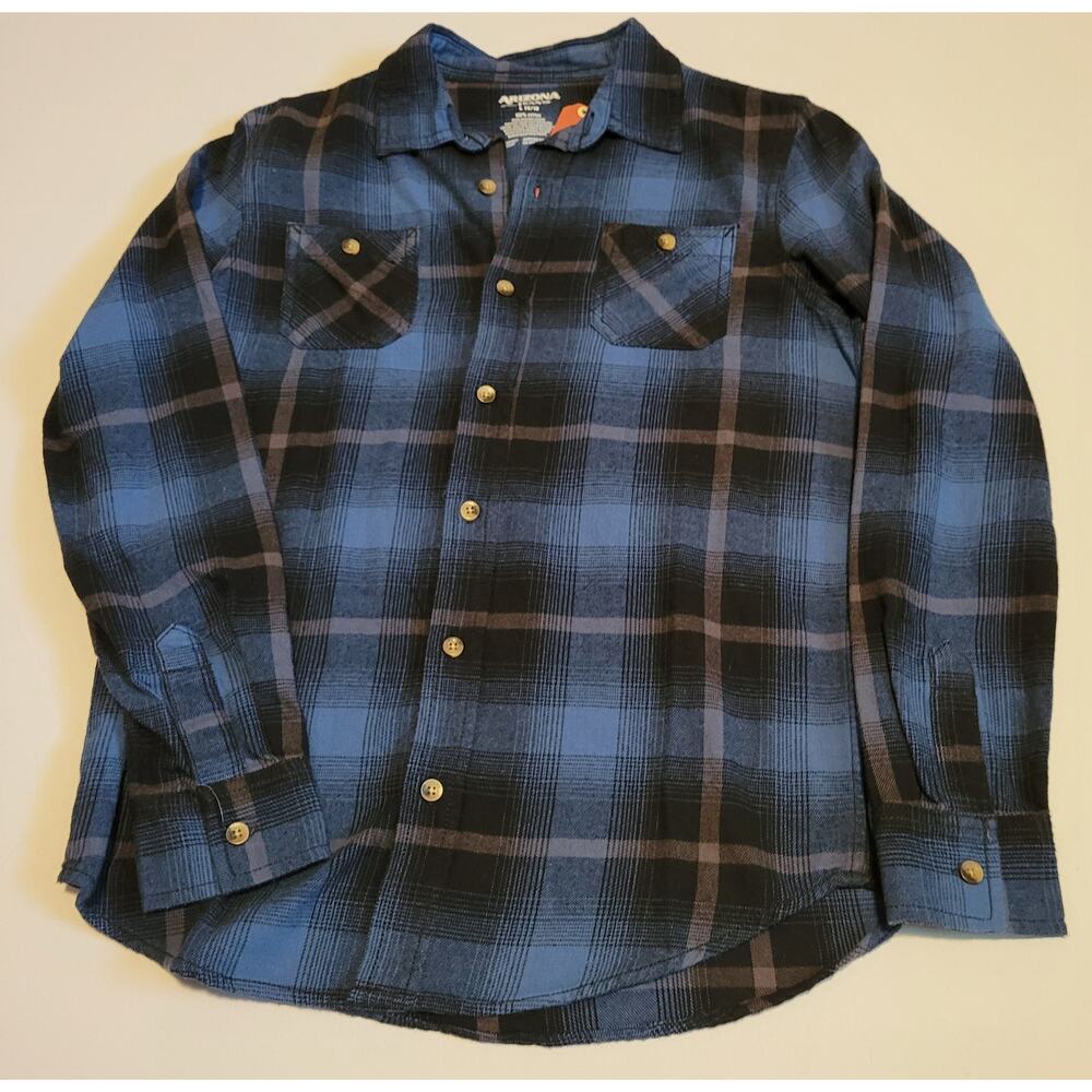 NEW Arizona Jeans Boy's Large Black and Blue Plaid Flannel